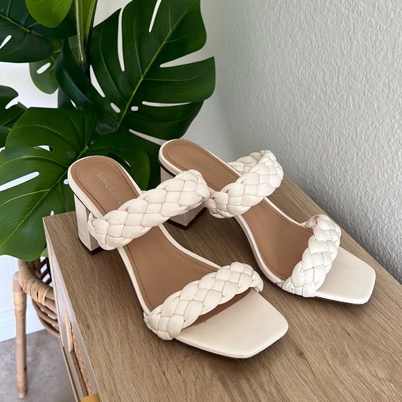 Sincerly Jules Shoes - White Braided Chunky Heel - Square Toe Block Heel